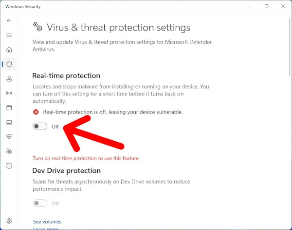 Real-time protection off